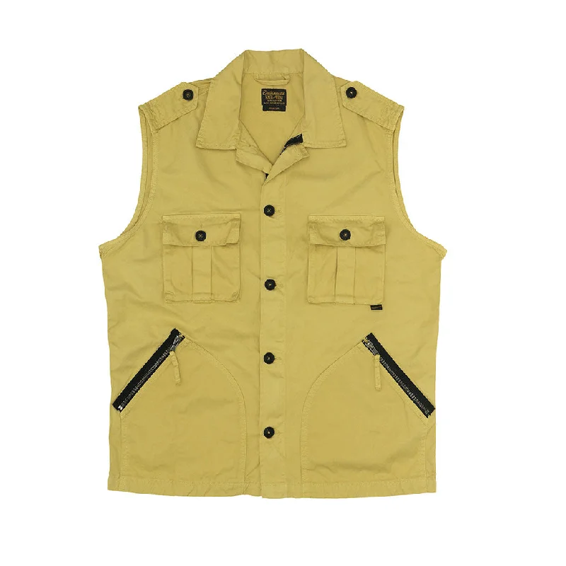 4 Pocket Twill Cotton Officer Zip Vest - Dijon