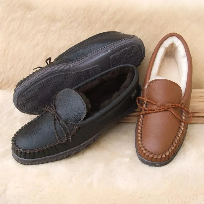 Men's Premium Rubber Sole Sheepskin Slippers