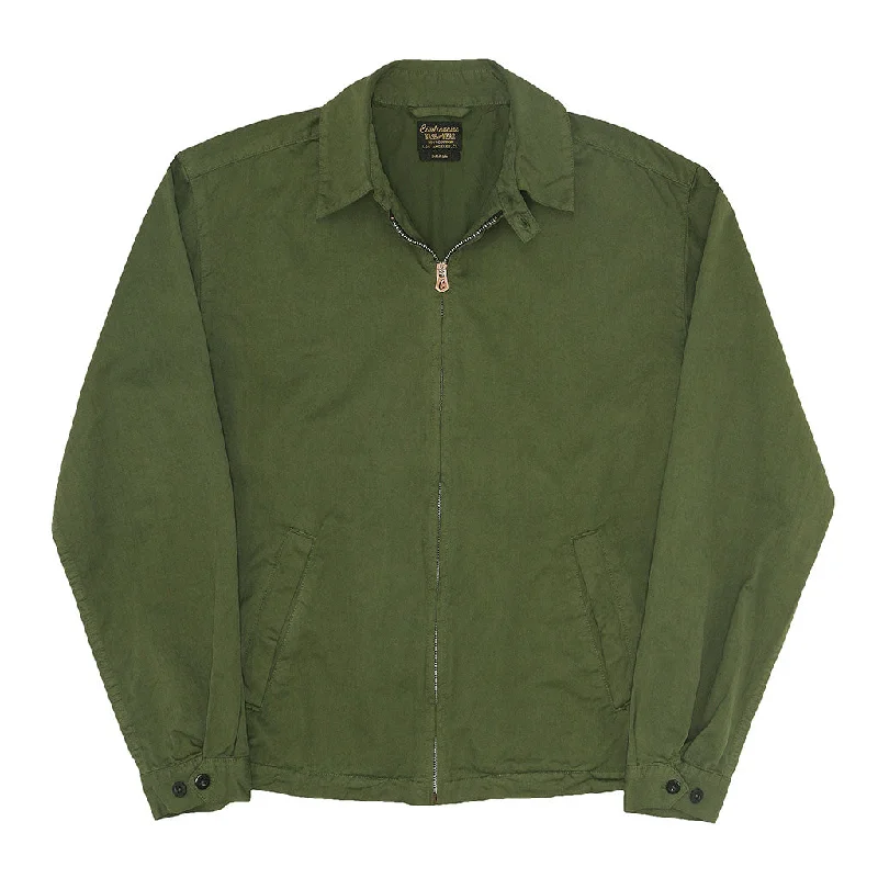 Zip Front 2 Pocket Cotton Herringbone Cliff Jacket - Old Olive