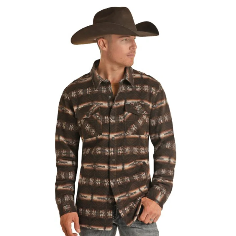 Rock & Roll Men's Brown Jacquard Aztec Shacket