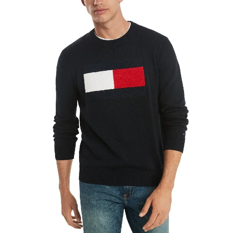 Tommy Hilfiger Men's Stan Regular-Fit Tufted Chenille Logo Sweater Black Size Medium