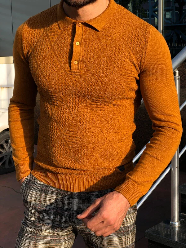 Calvin Slim-Fit Polo Collar Knitwear Sweater Camel