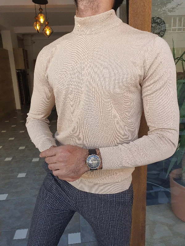 Bojo Slim Fit Long Sleeve Beige Sweater