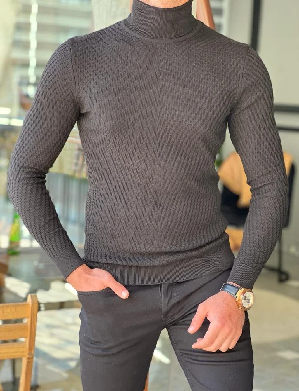 Bojoni Morton Black Slim Fit Turtleneck Sweater