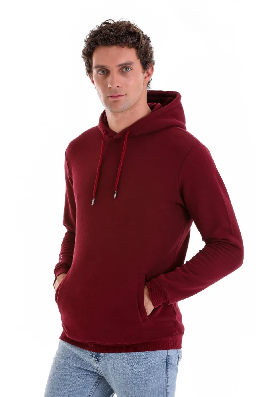 Regular Fit Cotton Blend Burgundy Hooded Sweatshirt