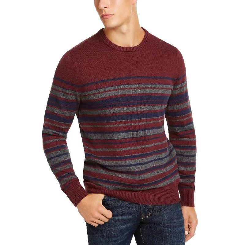 Club Room Men's Stripe Cotton Sweater Red Plum Size Small