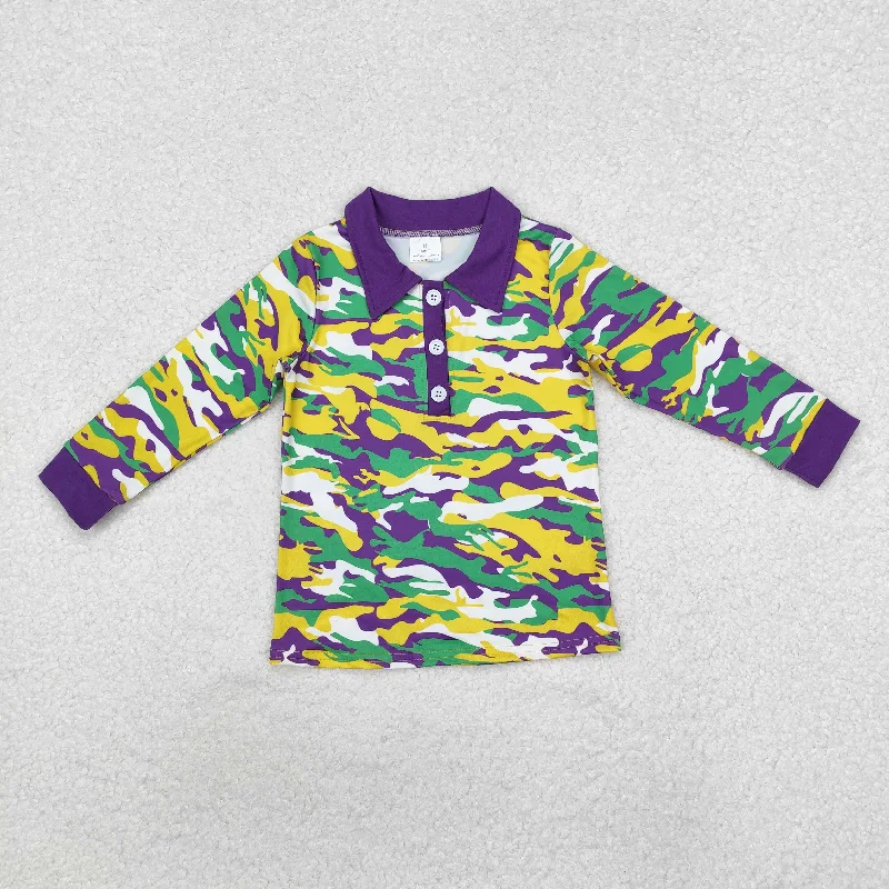 BT1029 RTS Boys purple yellow camouflage stand-up long sleeve top with pocket casual shirts 202412