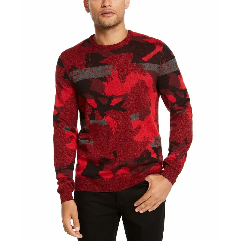 Alfani Men's Abstract Jacquard Crewneck Sweater Red Size XL