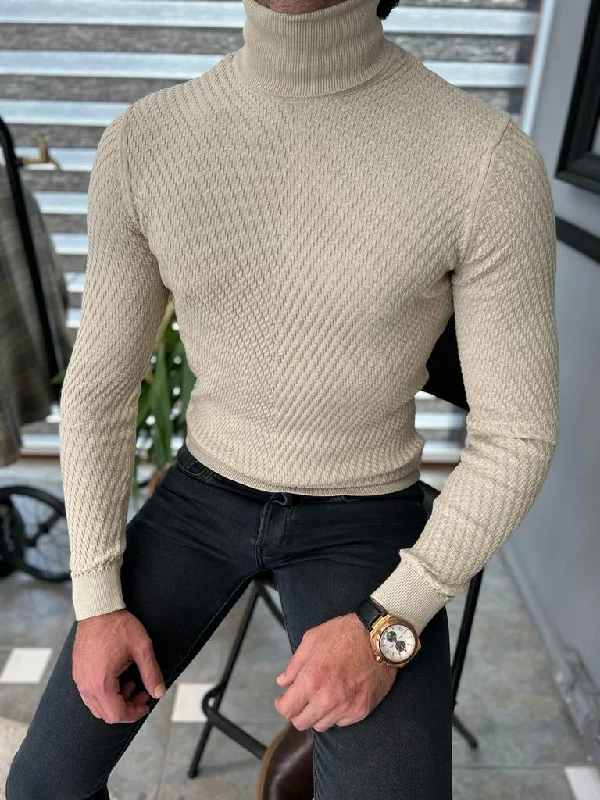 Bojoni Morton  Beige Slim Fit Turtleneck Sweater