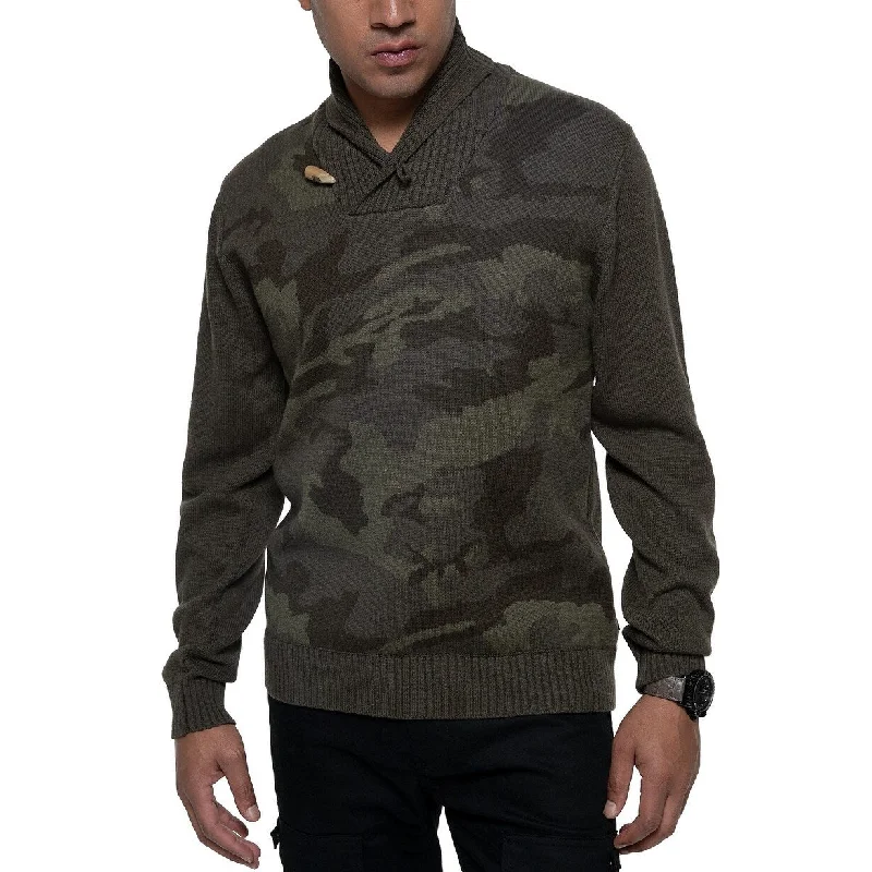 Sean John Men's Shawl-Collar Camo Sweater Med Green Size Large