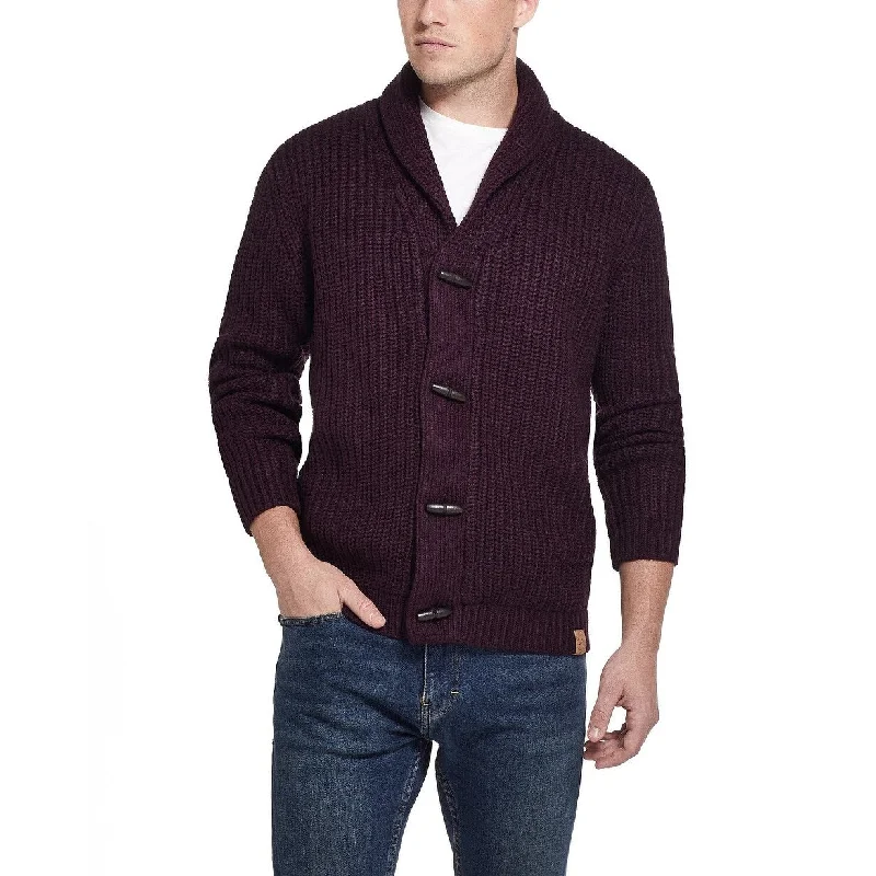 Weatherproof Vintage-Inspired Men's Ribbed Cardigan With Toggles Dark Red Size 3XL