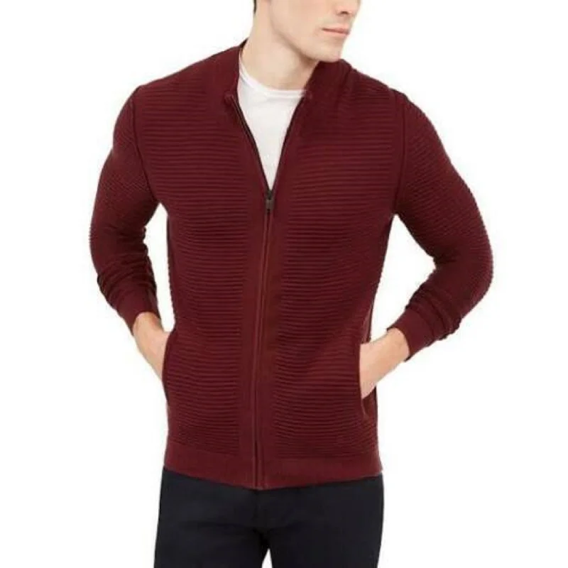 Alfani Men's Textured Zip-Front Cardigan Dark Red Size Extra Large