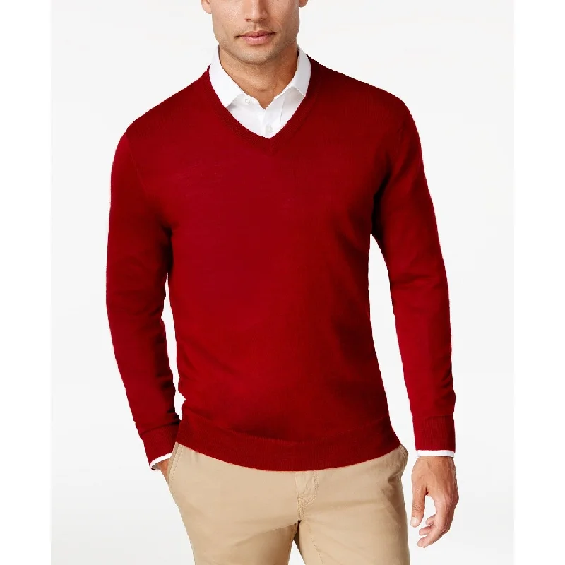 Club Room Men's Merino Performance V-Neck Sweater Red Size 2 Extra Large