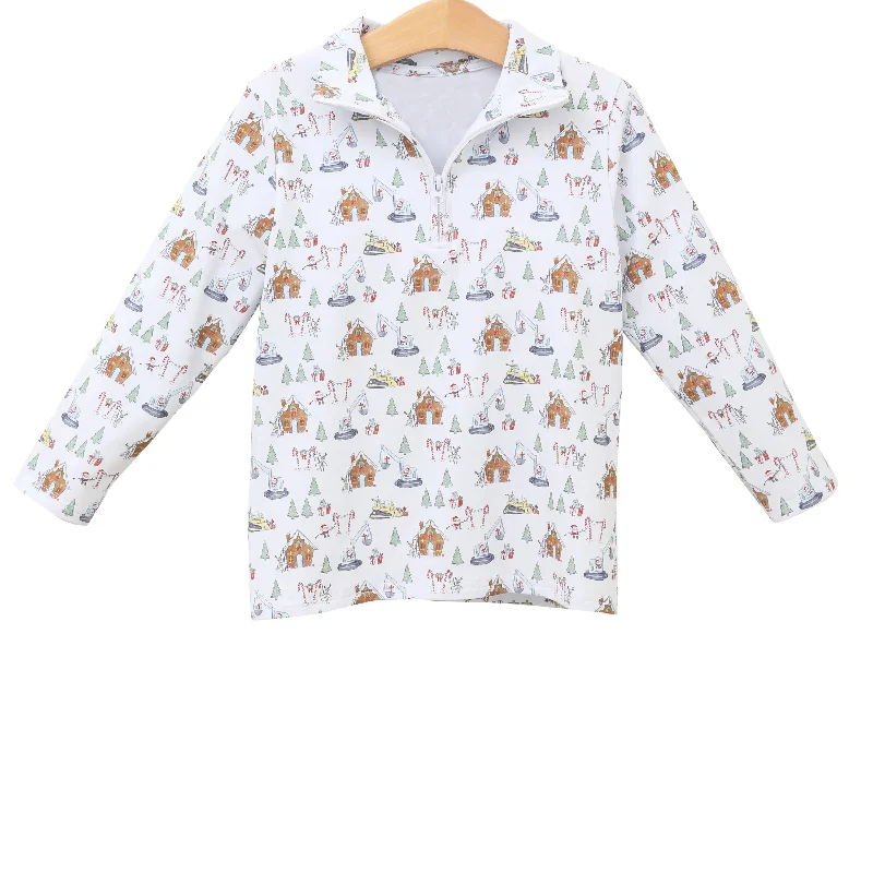 Preorder BT0797 NO MOQ Christmas Engineering car House white zipper long sleeve top