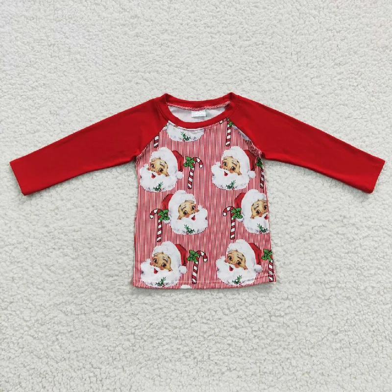 6 C6-8 Santa Red Christmas Girls Long Sleeve Top T-shirts