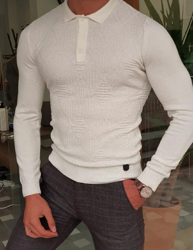 Bloom White Slim Fit Collar Sweater