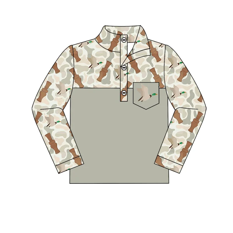 Preorder BT1027 Duck bottle camouflage pocket button long sleeve top