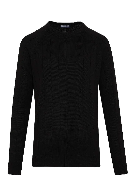 Regular Fit Black Cotton Blend Crewneck Sweater