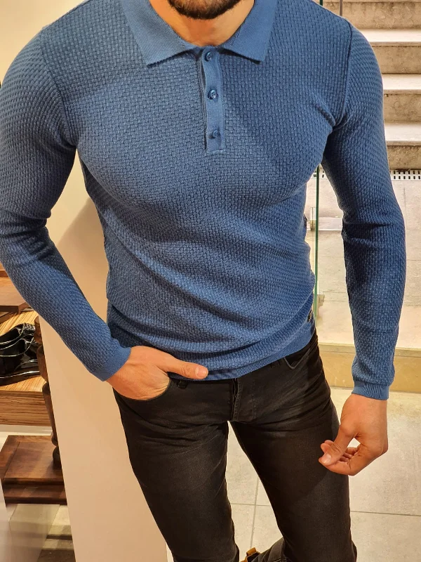 Carlos Slim-Fit Polo Sweater Blue