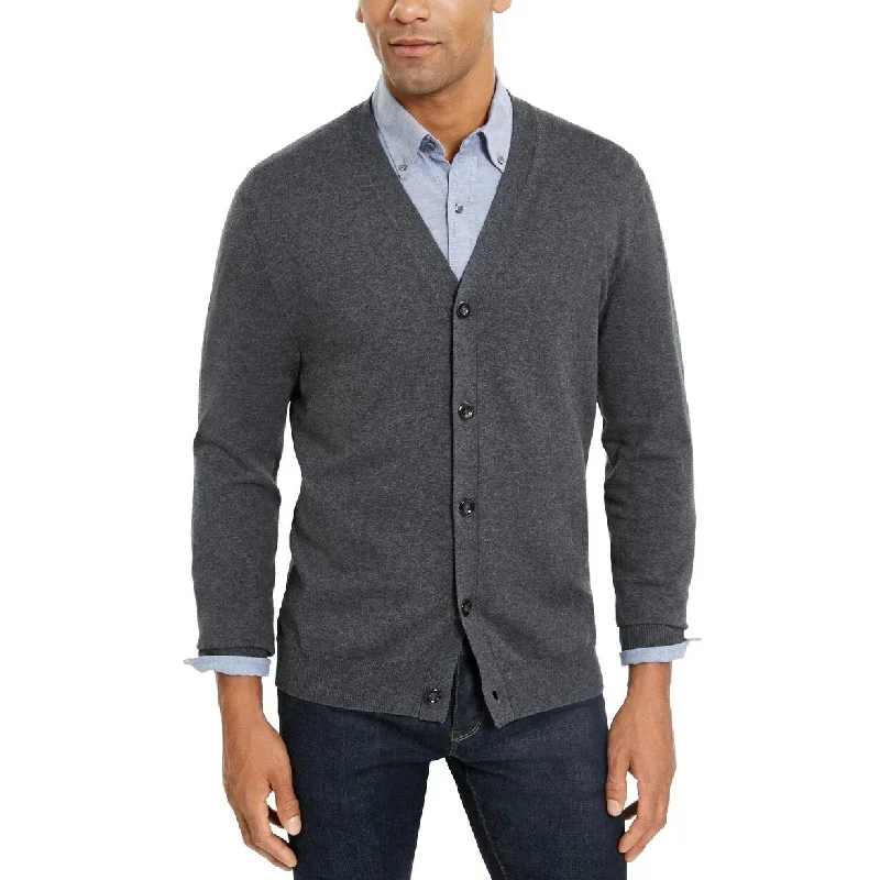 Club Room Men's Knit V Neck Cardigan Grey Size Small