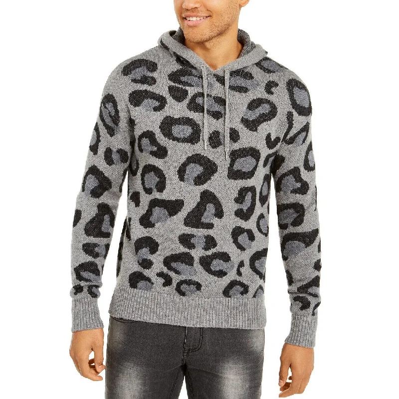 INC Men's Leopard Sweater Hoodie Gray Size Extra Large