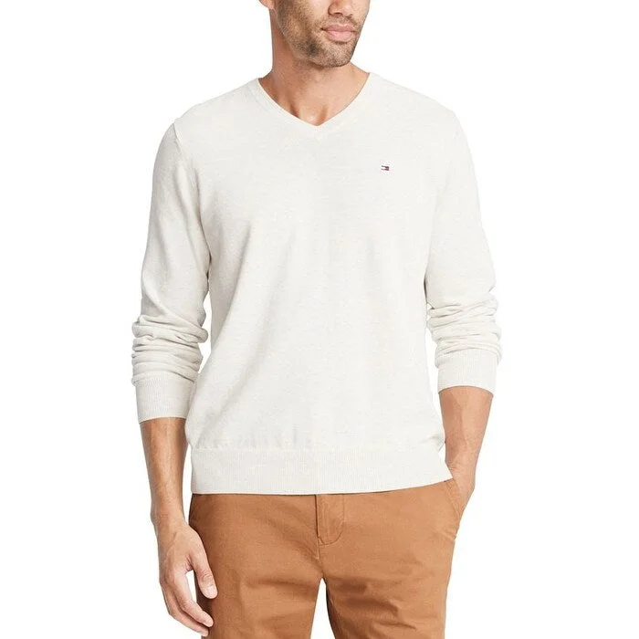 Tommy Hilfiger Men's Signature Regular-Fit Solid V-Neck Sweater White Size 3 Extra Large - 3XL