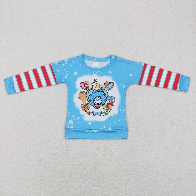 BT0412 Love  Blue Cat Hat cartoon  Boys Long Sleeve Top T-shirts