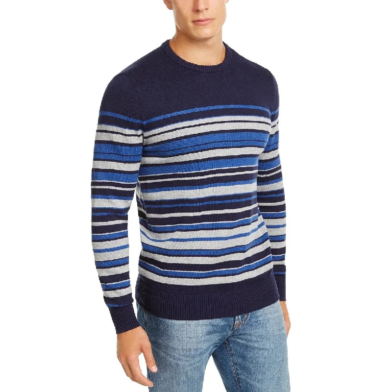 Club Room Men's Stripe Cotton Sweater Navy Size Large