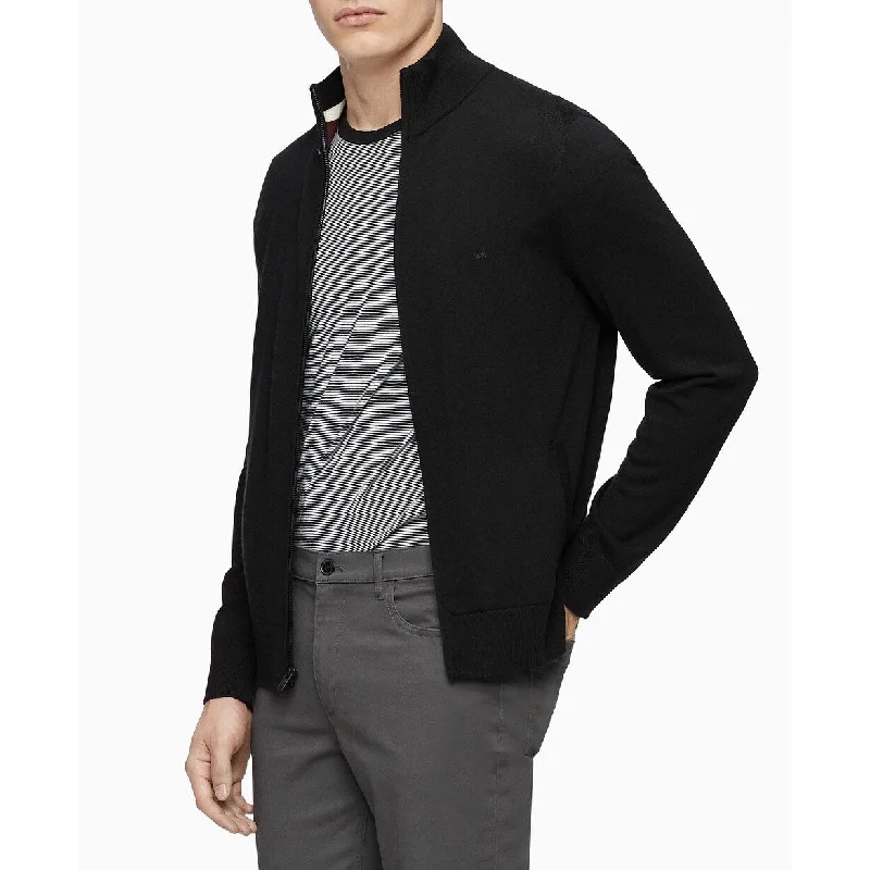 Calvin Klein Men's Merino Wool Full-Zip Sweater Black Size Small