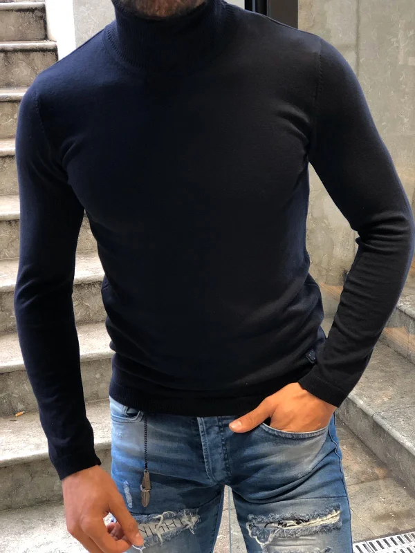 Ponto Slim-Fit Turtleneck Knitwear Dark Blue