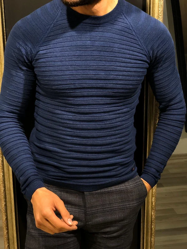 Slim-Fit Patterned Knitwear Navy