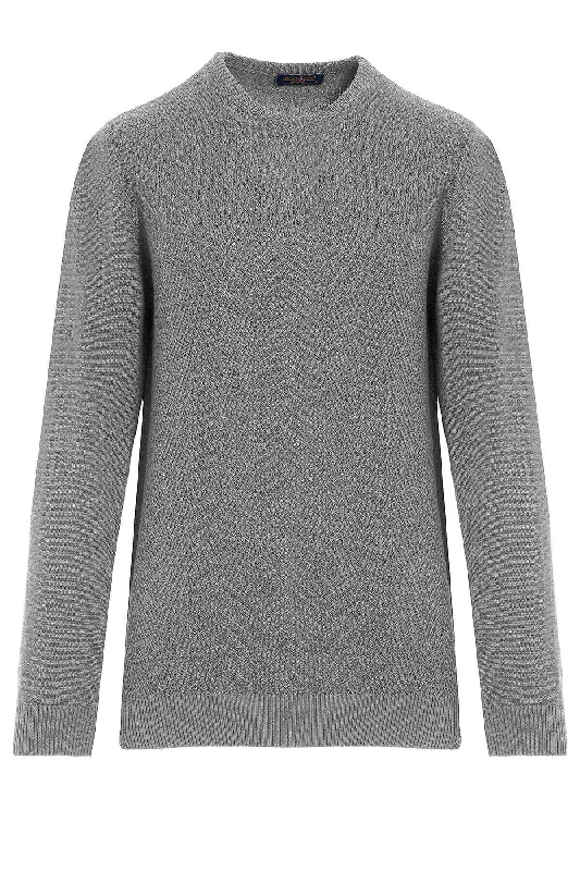 Regular Fit Gray Cotton Blend Crewneck Sweater