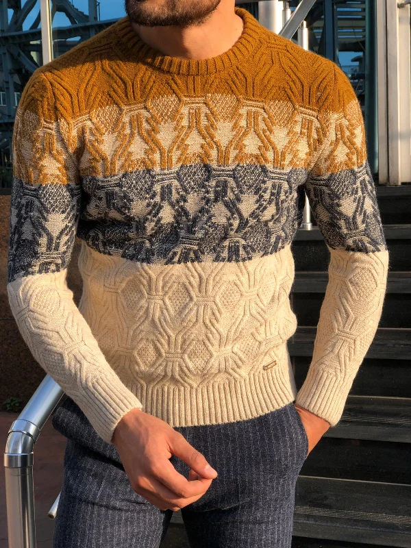 Torino Slim-Fit Wool Patterned Knitwear Beige