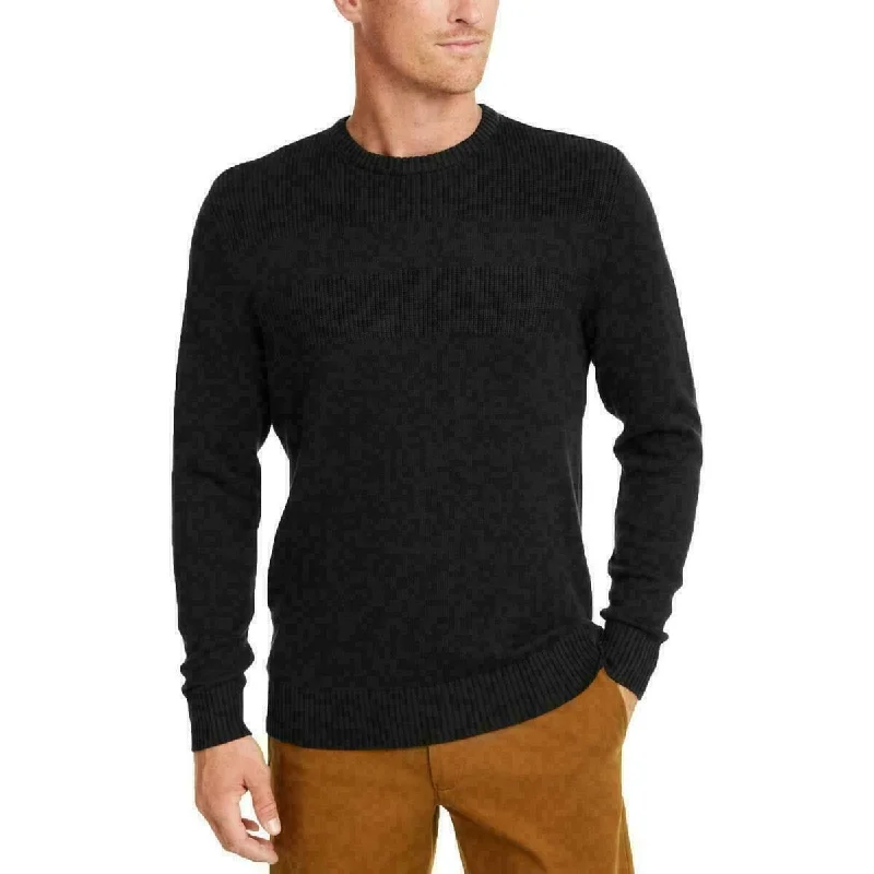 Club Room Men's Cotton Solid Textured Crew Neck Sweater Black Size Small