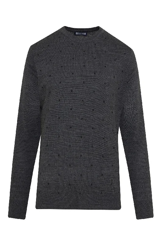 Regular Fit Gray - Navy Wool Blend Crewneck Sweater