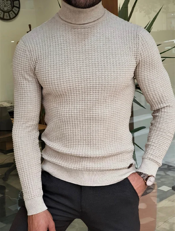 Turino Beige Slim Fit Turtleneck Sweater