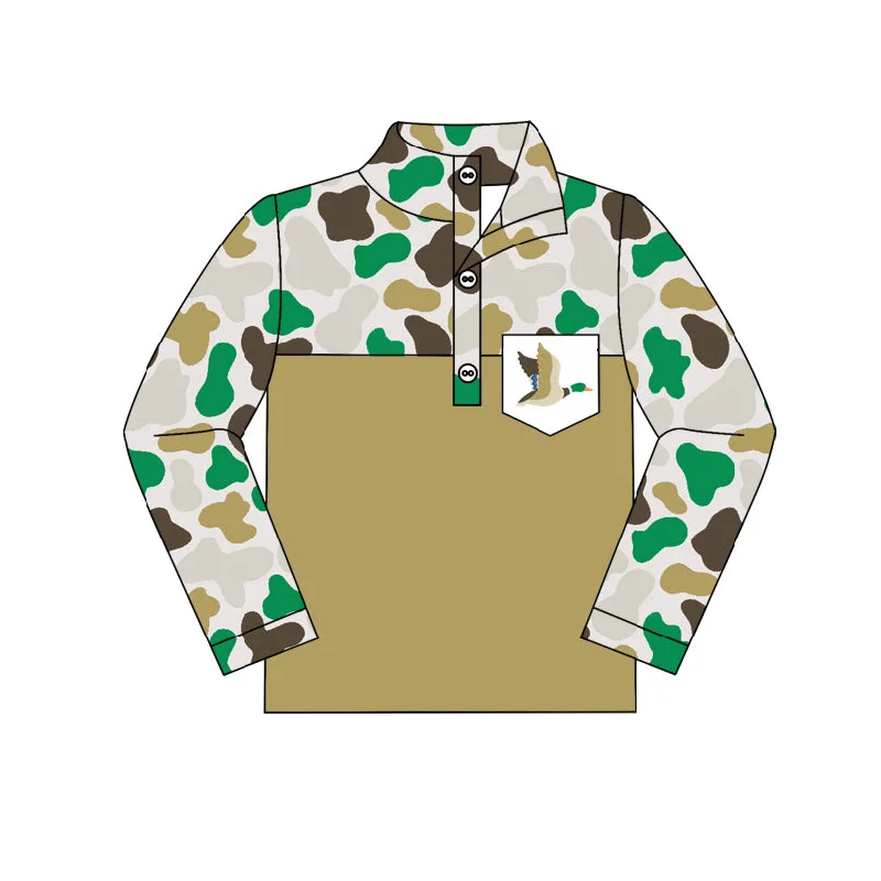 Preorder BT0934 Duck camouflage Army green button-up long sleeve top high quality wholesale