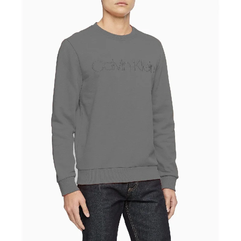 Calvin Klein Men's Tonal Embroidered Logo Fleece Sweatshirt Gray Size Medium