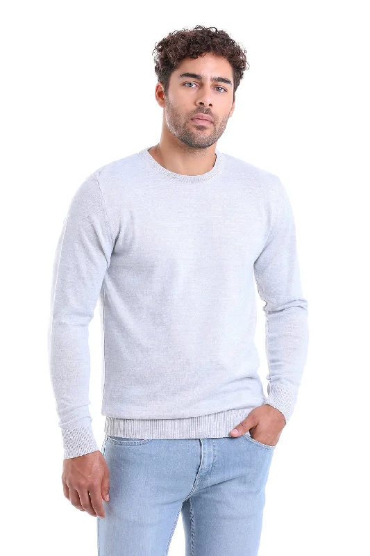 Comfort Fit Wool Blend Light Gray Crewneck Sweater