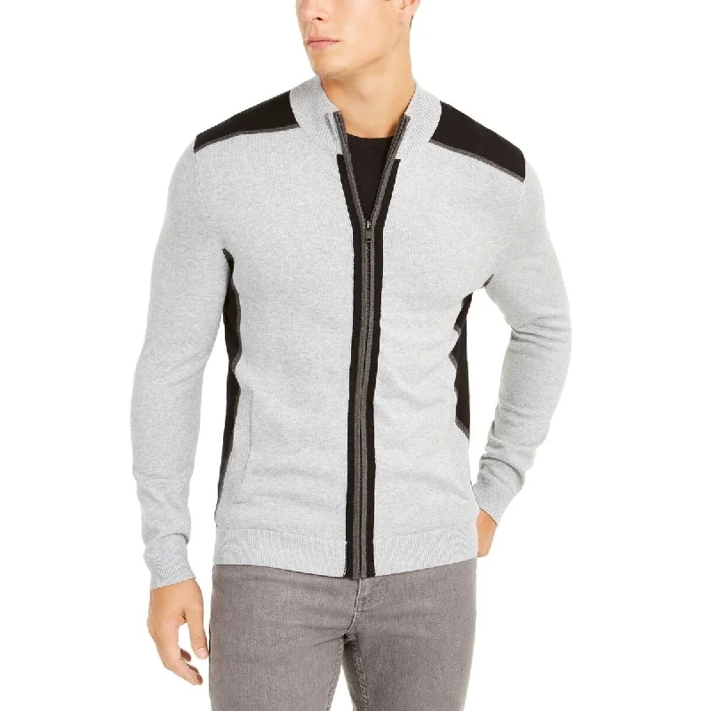 Alfani Men's Classic-Fit Colorblocked Full-Zip Cardigan Grey Size 2 Extra Large