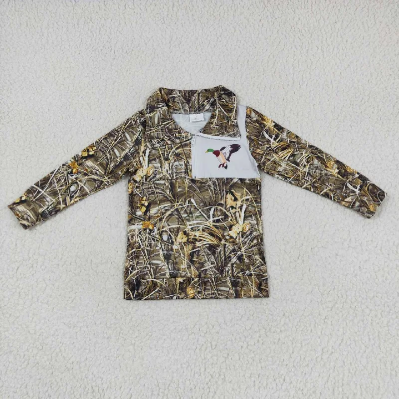 BT0332 Brown camo duck stand-up zipper long Sleeve top RTS 202412