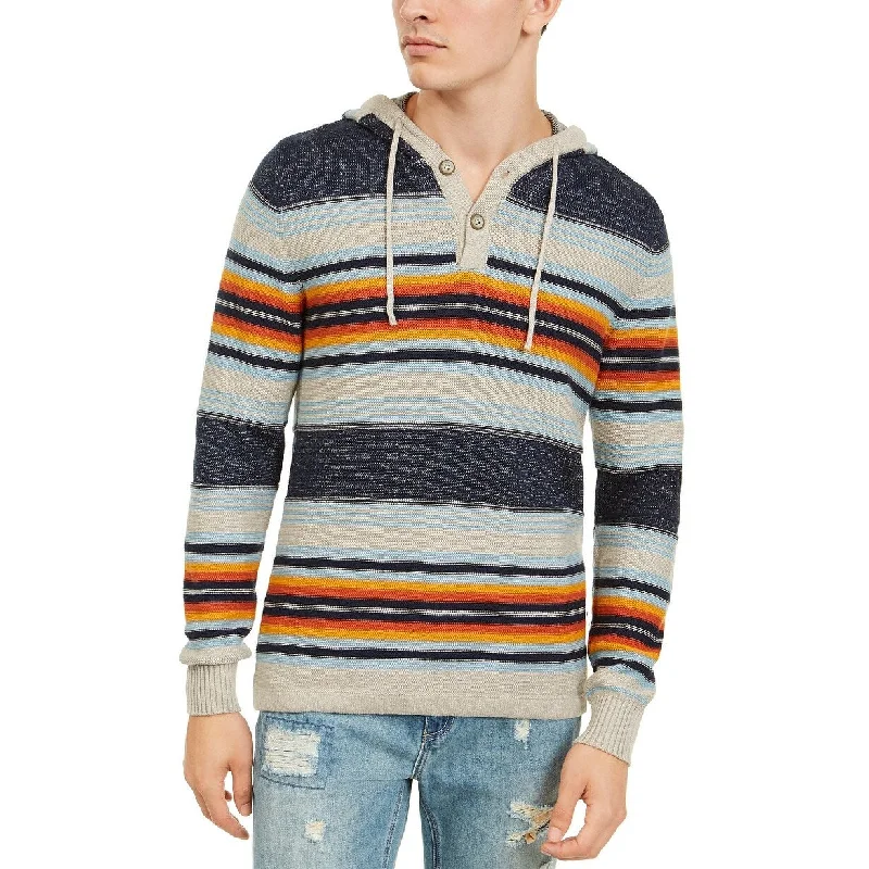 American Rag Men's Striped Henley Hoodie Navy Size Small