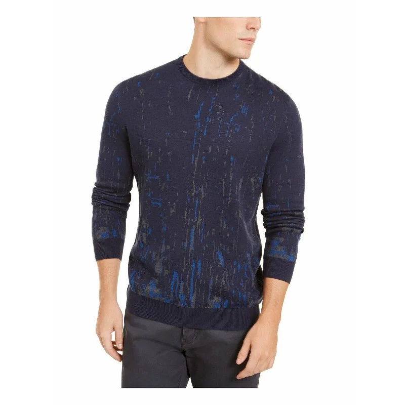 Alfani Men's Paint Splatter Crewneck Sweater Blue Size Medium