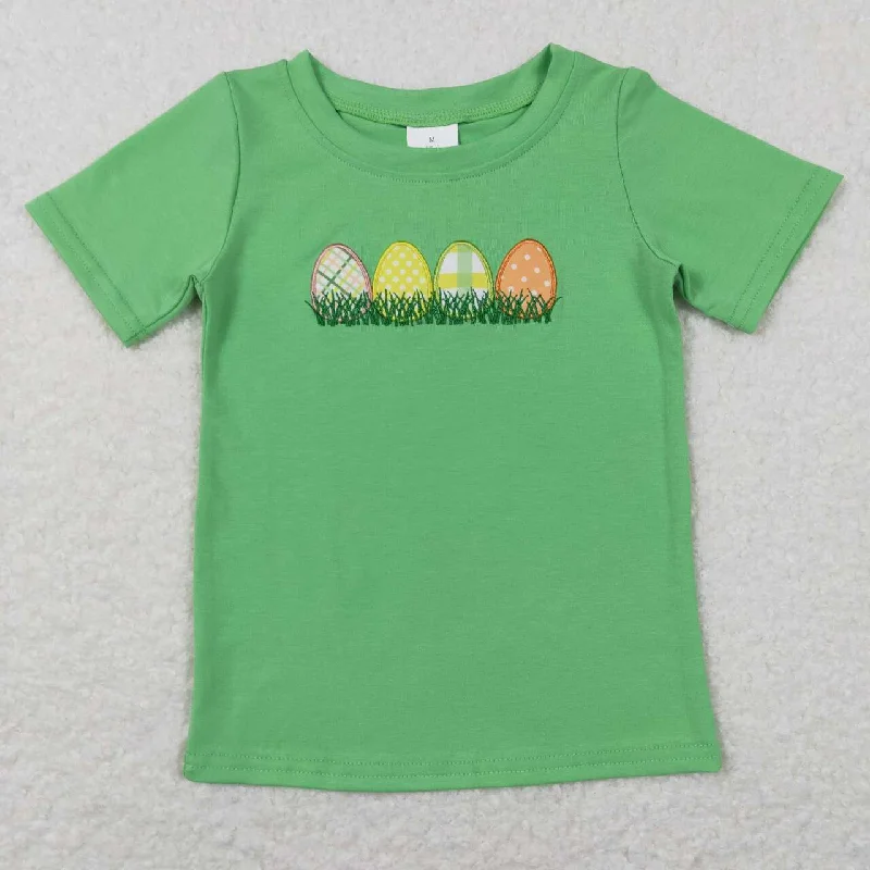 BT0427 Easter Egg Green Embroidery Girls Long Sleeve Top T-shirts