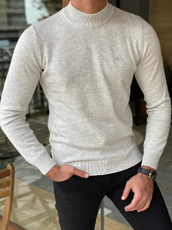 Bojoni Wilson Gray Slim Fit Mock Turtleneck Sweater