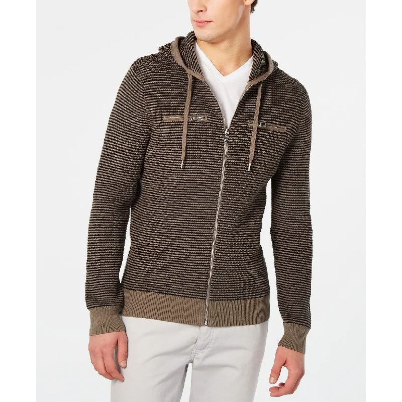 INC International Concepts Men's Textured Zip-Front Hoodie Brown Size Medium