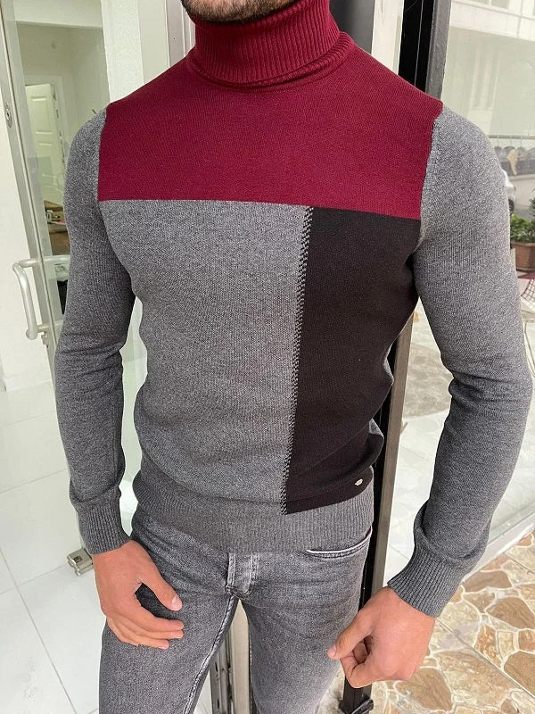 Bojo Dark Gray Slim Fit Turtleneck Sweater