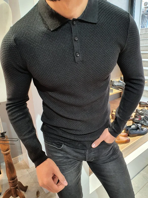 Carlos Slim-Fit Polo Sweater Black