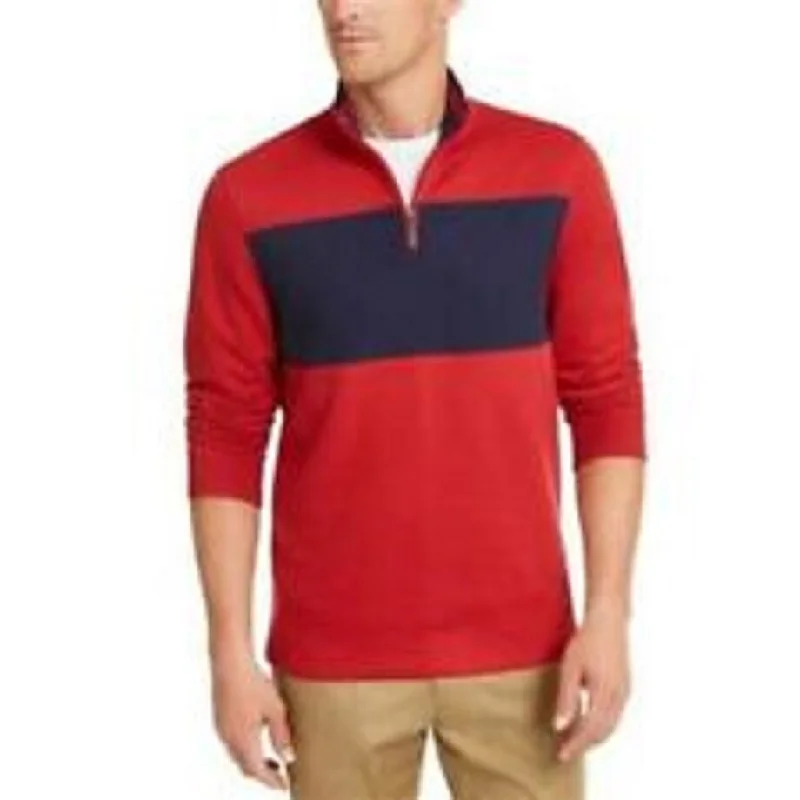 Club Room Men's Quarter-Zip French Rib Pullover Red Size Large