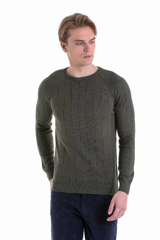 Regular Fit Khaki Cotton Blend Crewneck Sweater